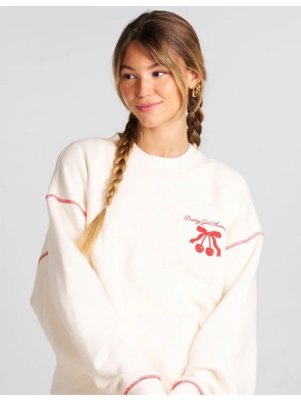 Dairy Boy Cherry Embroidered Crewneck Sweatshirt Size S Small NWT Girl Summer